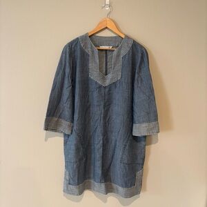 TRINA TURK LOS‎ ANGELES Carnelian Chambray Mini Dress 3/4 Sleeves Linen Blend